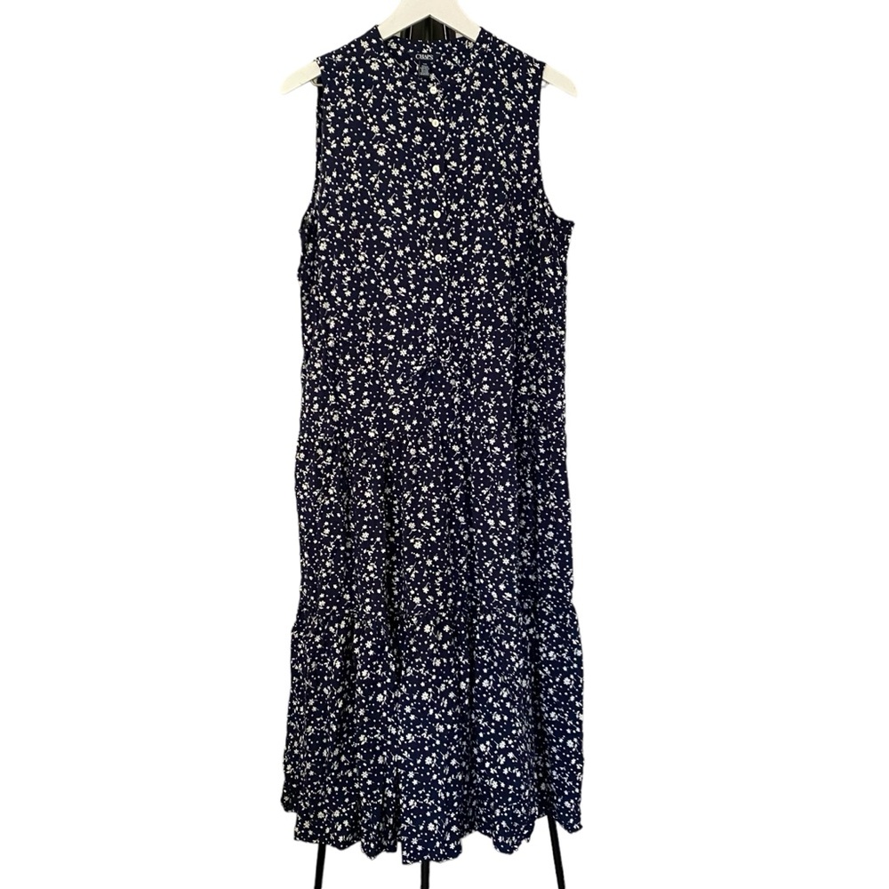 NWT CHAPS $90 Floral Fit & Flare Tie Waist Button Front Midi Dress Women’s Large - Picture 2 of 12